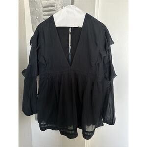 Free People Seashell Ruffle Sleeve Skort Romper Black EUC Sz XS